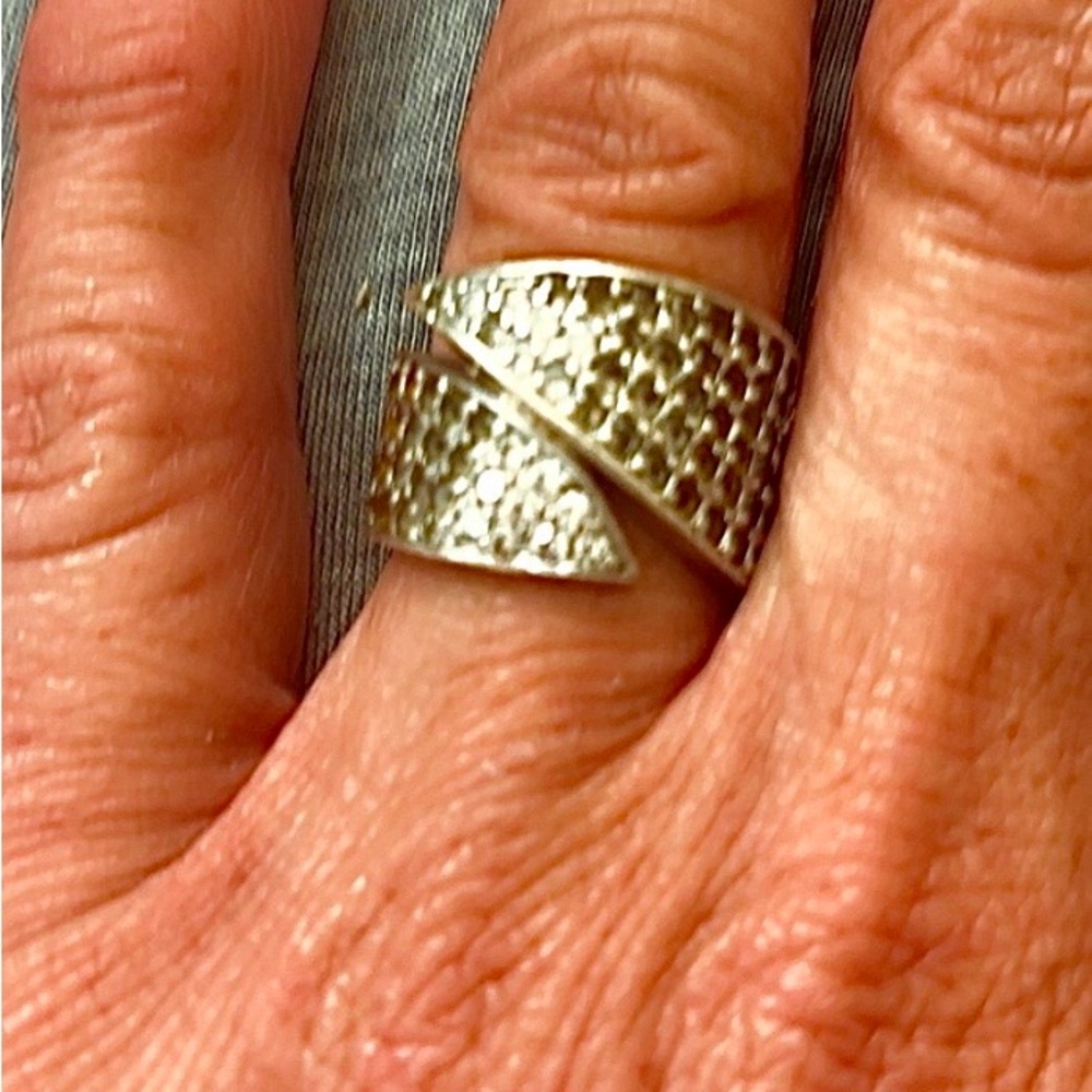 Textured Silver Colored Crystal Wrap Ring